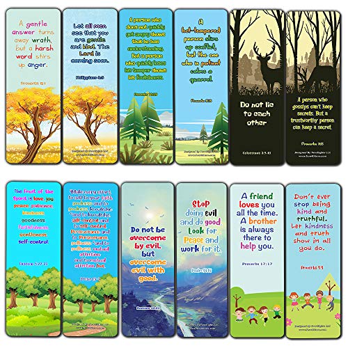Bible Bookmarks for kids - Character Building Series 3 (60 Pack) - Perfect Gift away for Sunday School and Ministries - VBS Sunday School Easter Baptism Thanksgiving Christmas Rewards Encouragement