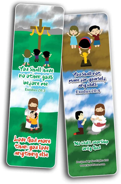 10 Commandments Bookmarks Cards (30-Pack) - Stocking Stuffers for Boys Girls - Children Ministry Bible Study Church Supplies Teacher Classroom Incentives Gift