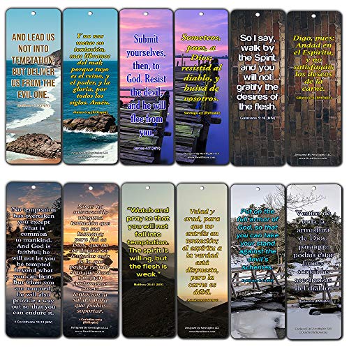 Bilingual Encouraging Bible Verses Bookmarks - Overcome Temptation (30-Pack) - Handy Bilingual Bible Verses Perfect for Daily Encouragement to Resist Temptation
