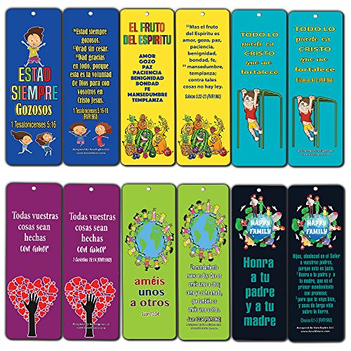 Spanish Religious Bookmarks for Kids (30-Pack)- Character Building Bible Verses - El Fruto Del Espiritu - Filipenses 4:13 - Marcadores de Libros Cristianos para hombres para mujeres - Christian Gift