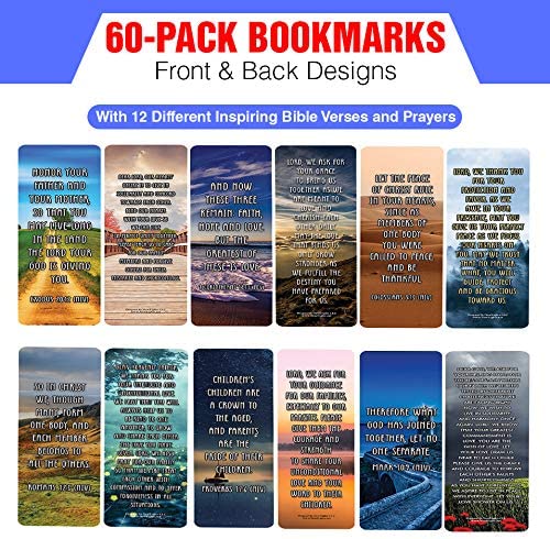 Popular Prayers and Bible Scriptures on Family Bookmarks (60-Pack) - Church Memory Verse Sunday School Rewards - Christian Stocking Stuffers Birthday Party Favors Assorted Bulk