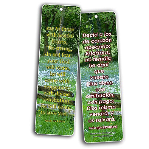 Bilingual Encouraging Bible Verses Bookmarks - Overcome Fear (60-Pack) - Compilation of Motivational Bible Verses in English and Spanish