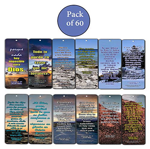 SPANISH RELIGIOUS BIBLE QUOTES BOOKMARKS FOR DOING THE IMPOSSIBLE (RVR1960) (60-Pack) - Handy Spanish Bible Verses About Doing The Impossible Collection