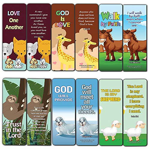 Encouraging Bible Verses Bookmarks for Kids (60-Pack) - Animal Series 2 - Perfect Giveaways for Ministries and Sunday Schools