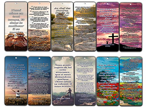 French Popular Bible Verse Bookmarks (60 Pack) - Perfect Giveaways for Sunday School and Ministries Designed to Inspire Women and Men