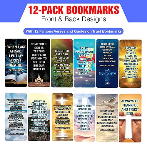 NewEights Famous Verses and Quotes on Trust (12-Pack) – Daily Motivational Card Set – Collection Set Book Page Clippers – Ideal for Church Events