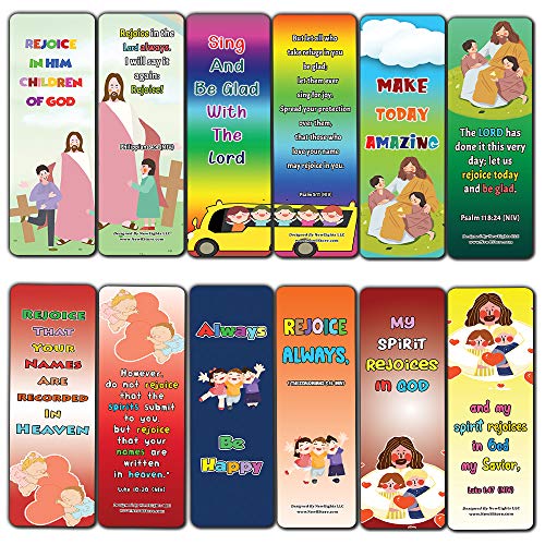 Popular Bible Verses about Rejoice Bookmarks Cards (60-Pack) - Perfect Giveaways for Sunday School, VBS and Children's Ministry