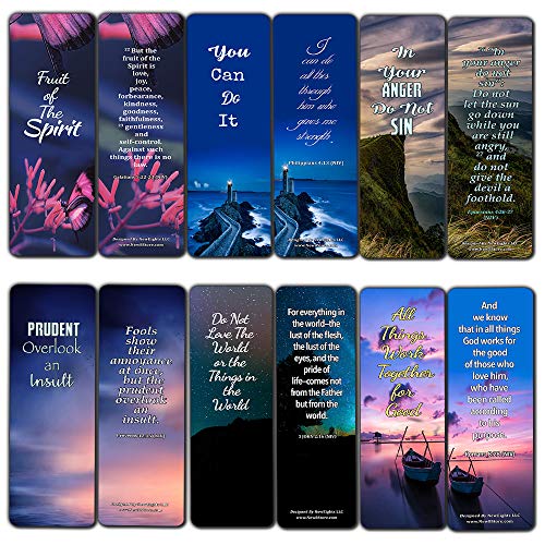 Bible Verses Bookmarks About Controlling Our Emotions (60-Pack) - VBS Sunday School Easter Baptism Thanksgiving Christmas Rewards Encouragement Gift Motivational Cards Scriptures