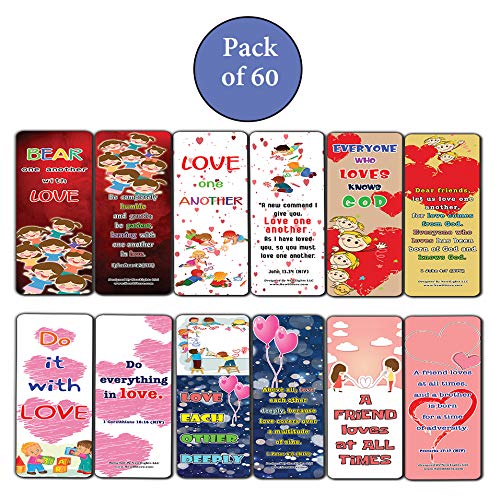 Love One Another Bible Verses Bookmarks for Kids (60-Pack) - Perfect Giveaways for Sunday School, VBS and Children's Ministry