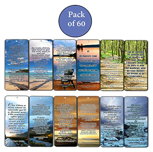 French Most Highlighted Bible Verse Bookmark (60 Pack) - Perfect Giveaways for Sunday School and Ministries Designed to Inspire Women and Men