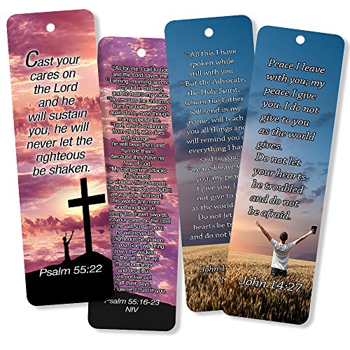 Christian Bookmarks Cards with Popular Inspirational Bible Verses - 6 Unique Designs (Pack of 12)