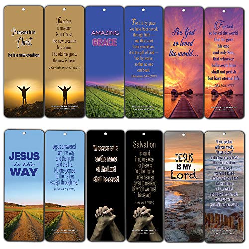 Bible Verse Cards (12-Pack) Salvation Scriptures Bookmarks John 3:16 - Best Salvation Bible Verses Bookmarks - Easter Basket Stuffers for Men Women Cell Group Evangelism Church Supplies