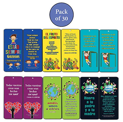 Spanish Religious Bookmarks for Kids (30-Pack)- Character Building Bible Verses - El Fruto Del Espiritu - Filipenses 4:13 - Marcadores de Libros Cristianos para hombres para mujeres - Christian Gift