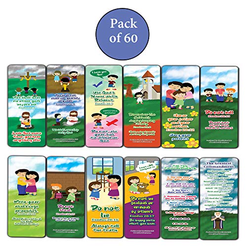 10 Commandments Bookmarks Cards (60-Pack) - Church Memory Verse Sunday School Rewards - Christian Stocking Stuffers Birthday Party Favors Assorted Bulk Pack