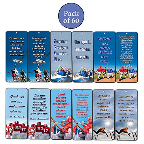 Sports Inspirational Quotes Cards Bookmark Set (60-Pack) - Teamwork Team Building Training Inspirational Quotes - Encouragement Gifts for Men Women Teens Kids Boys Girls Athletes