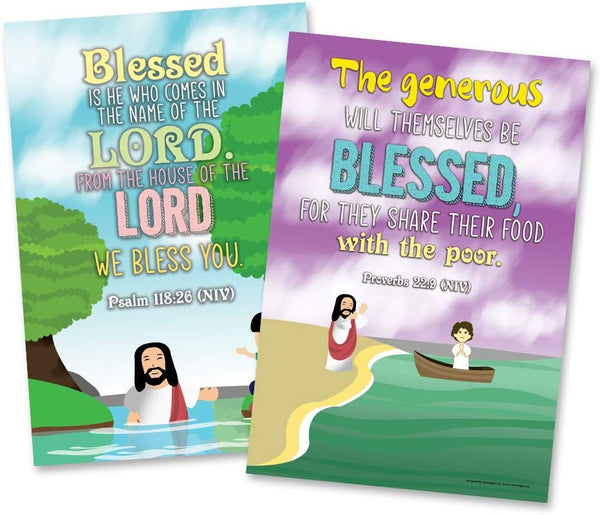 God's Blessing Christian Living Poster (12-Pack) - Inspirational Bible Verses Poster for Men Women Teens - A3 Size - Youth Ministry Sunday School Church Decor Home Decor