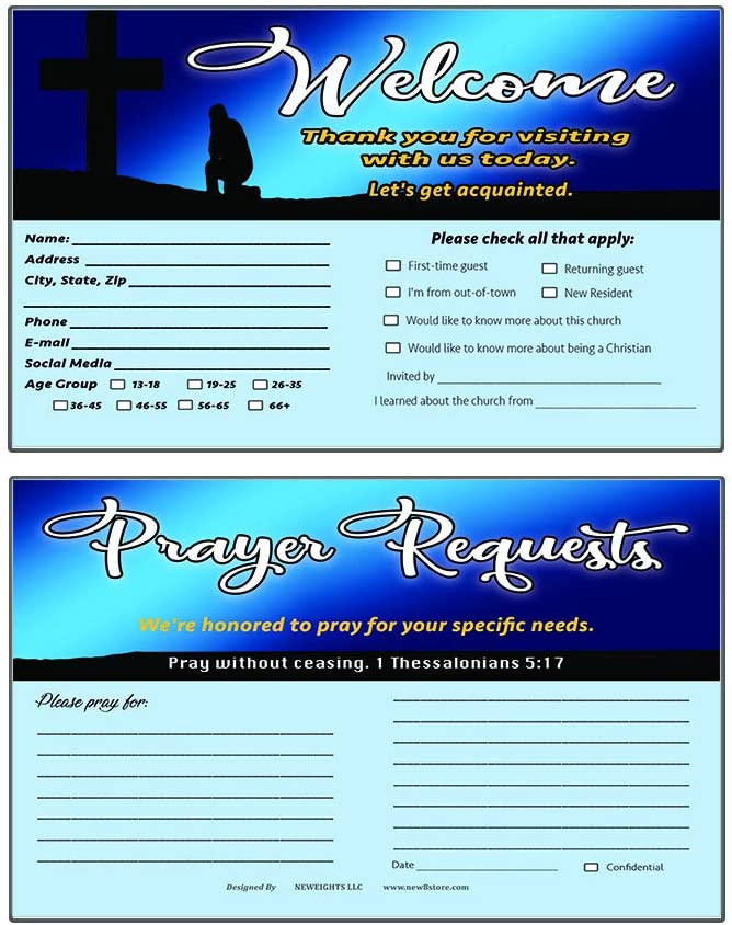 Church Visitor Card and Prayer Request Card Set A (60-Pack) - Single Design Prayer Request and Church Member Information
