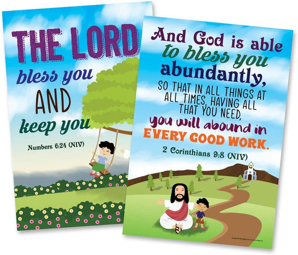 God's Blessing Christian Living Poster (6-Pack) - Encouraging Bible Verses Poster for Men Women Teens - A3 Size - Renewed in God's Blessing Poster Reading Wall Decor Sunday School Church Decor