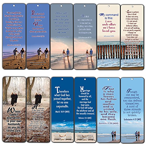 Bible Verses About Marriage Bookmarks (60 Pack) - Great Reminder from the Bible to Maintain a Healthy Marriage Love Relationships for Husband and Wife Couple