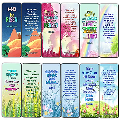 Jesus Has Risen Religious Bookmarks Cards for Kids (60 Pack) - Perfect Gift away for Sunday School and Ministries - Reverence Bible Texts VBS Sunday School Easter Baptism Thanksgiving Christmas Reward