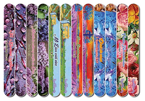 Spanish Christian Emery Board - Faith Hope Love (24-Pack) - 150/150 Grit Colorful Nail File - Nail Spa Party Favors Supplies - Best Stocking Stuffers Gift for Girls Women Kids Mom Girlfriend -
