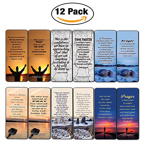 Religious Bookmarks Cards (12-Pack) - Prayer Bible Verses and Christian Quotes - Holy Scriptures to Encourage Men Women Teens Boys Girls Kids - Stocking Stuffers for Easter Thanksgiving Christmas