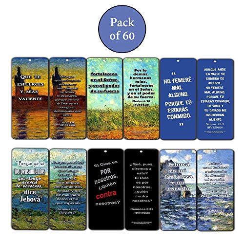 Spanish Bible Inspirational Bookmarks Cards Be Strong (60-Pack)- JeremÂ¡as 29:11 Josuâ€š 1:9 Salmos 23:4 Sunday School Homeschooling Bible Journal Craft Devocionales Cristianos en EspaÂ¤ol