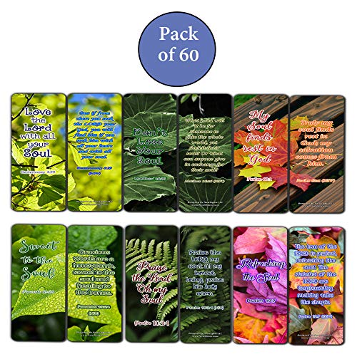 Inspirational Bible Verses about the Soul Bookmarks (60 Pack) - Perfect Gift away for Sunday School and Ministries - Stocking Stuffers Adoration Devotional Bible Study - Church Ministry Supplies Gifts