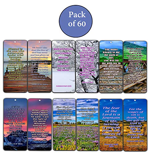 Life Bible Verses Bookmarks NIV (60 Pack) - Perfect Giftaway for Sunday School