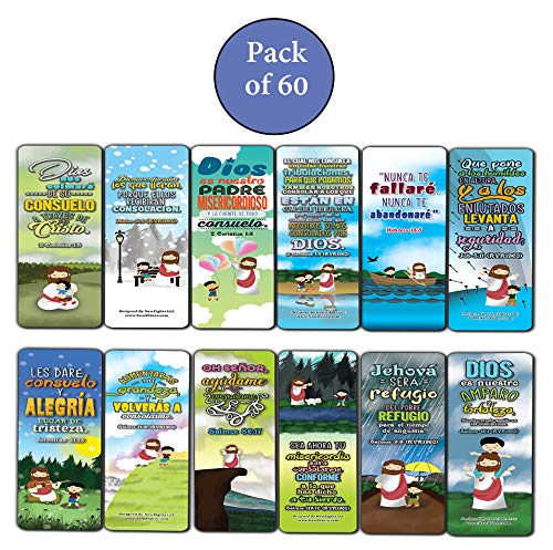 Spanish God's Comfort Christian Living Bookmarks (60-Pack) - Church Memory Verse Sunday School Rewards - Christian Stocking Stuffers Birthday Party Favors Assorted Bulk Pack