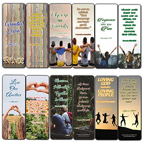 Scriptures Bookmarks - Bible Verses about Friendship (30 Pack) - Well Designed and Easy To Memorize Bible Verses - Christian Stocking Stuffers Birthday Assorted Bulk Pack - Church Memory Verse
