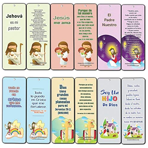 Spanish Christian Scriptures Bookmarks Cards (30-Pack)- Salmos 23 Juan 3:16 Filipenses 4:13 Jeremias 29:11 Padre Nuestro Jes£s Me Ama Soy un Hijo de Dios Party Favors Reading Rewards Incentives