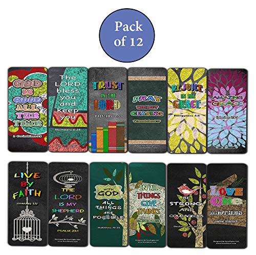 Colorful Bible Verse Chalkboard Bookmarks Cards (12-Pack)