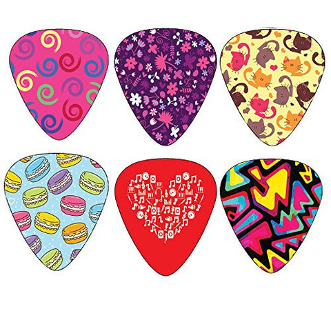 Unique Girly Guitar Picks for Girls Set 12-pack - Medium Size Celluloid