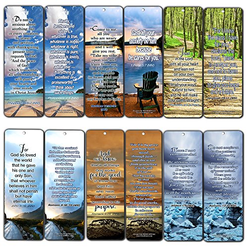 Most Highlighted Bible Scriptures Bookmarks Cards NIV Version (12-Pack) - Religious Christian Inspirational Gifts to Encourage Men Women Boys Girls - Bible Study Sunday School War Room Decor