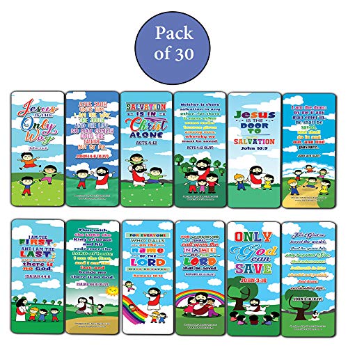 Jesus is the Way KJV Bookmarks Cards for Kids (30-Pack) - Stocking Stuffers for Boys Girls - Children Ministry Bible Study Church Supplies Teacher Classroom Incentives Gift