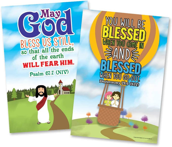 God's Blessing Christian Living Poster (6-Pack) - Encouraging Bible Verses Poster for Men Women Teens - A3 Size - Renewed in God's Blessing Poster Reading Wall Decor Sunday School Church Decor