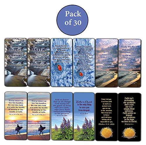 Faith Scriptures Cards Bookmarks (30-Pack) - Christian Stocking Stuffers Birthday Assorted Bulk Pack - Church Memory Verse Sunday School Rewards