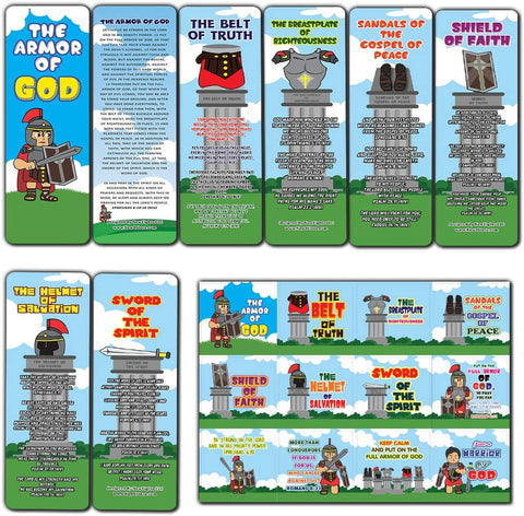 Armor of God Bookmarks (60-Pack) and 60 Stickers (5-Sheet) for Kids - Church Memory Verse Sunday School Rewards - Christian Stocking Stuffers Birthday Party Favors Assorted Bulk Pack