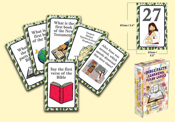 NewEights Bible Facts Learning Flashcards for Children (4-Deck) - Educational Homeschooling Teaching Teachers Set for Day Care Classroom Nursery Home - Religious Cards for Boys Girls