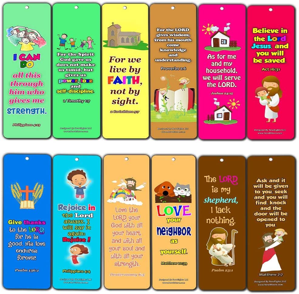 Kids Memory Verse Bookmarks About Faith Wisdom Courage (60-Pack) - Great Way For Kids to Learn the Scriptures