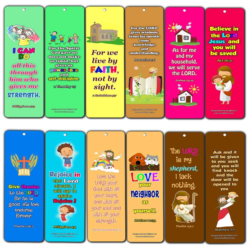 Kids Memory Verse Bookmarks About Faith Wisdom Courage
