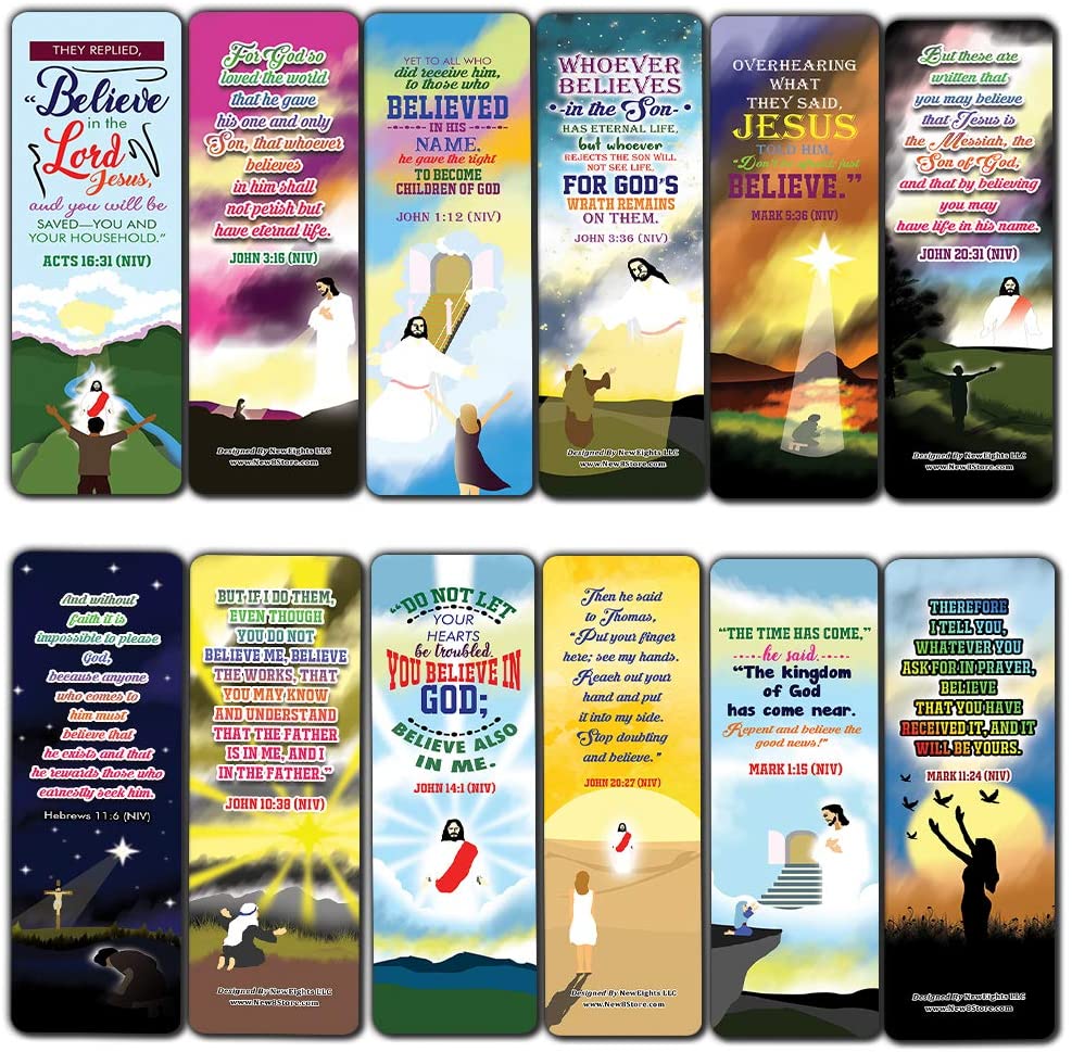 I believe in You Bible Verses Bookmarks Cards (60-Pack) - Church Memory Verse Sunday School Rewards - Christian Stocking Stuffers Birthday Party Favors Assorted Bulk Pack