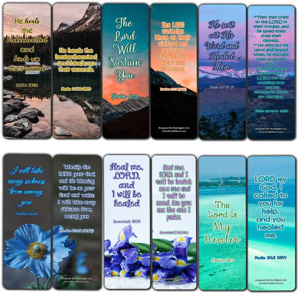 Scriptures Bookmarks - Bible Verses about Healing Scriptures and Comforting Bible Verses for Illness (30 Pack) - Well Designed and Easy To Memorize Bible Verses - Christian Stocking Stuffers Bulk Pack