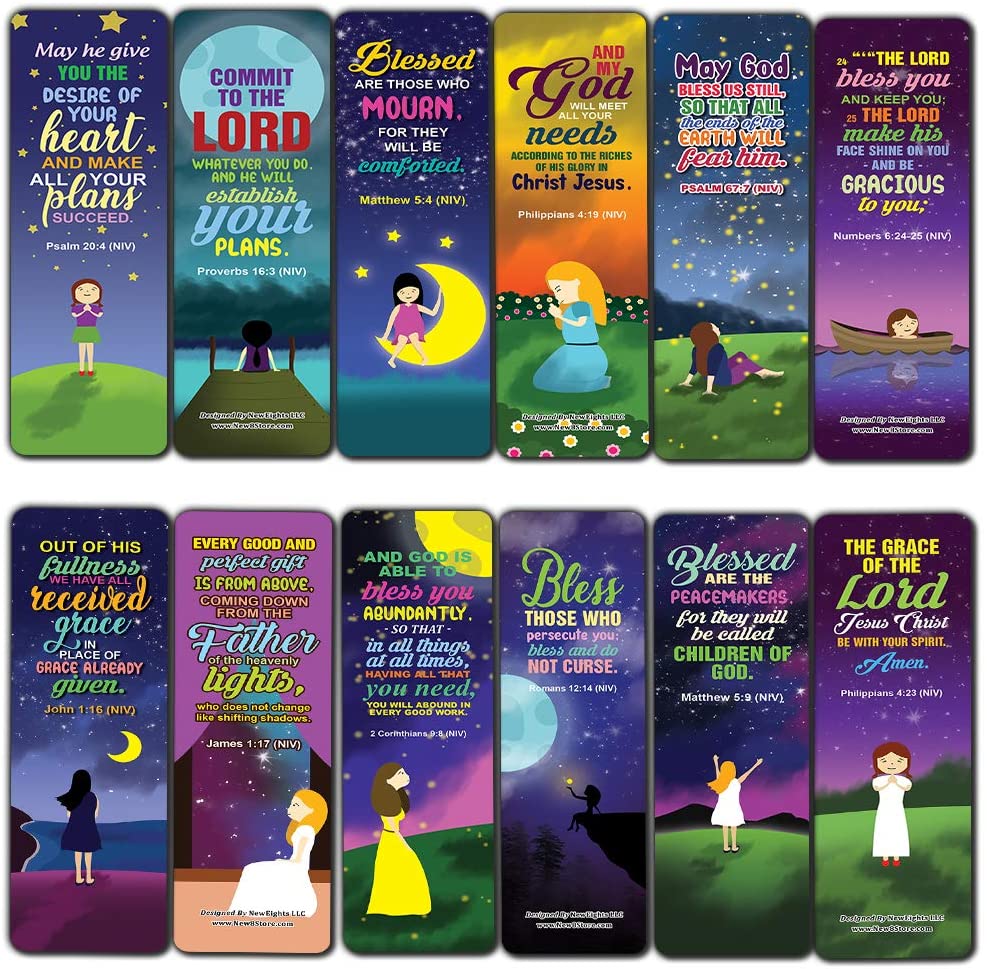 Top Bible Verses about God's Blessings NIV Bookmarks for Women (60-Pack) - Church Memory Verse Sunday School Rewards - Christian Stocking Stuffers Birthday Party Favors Assorted Bulk Pack