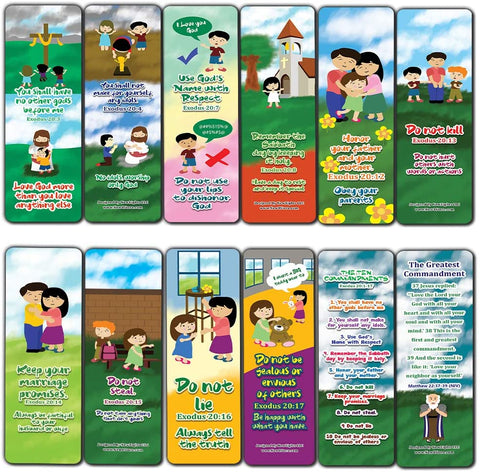 10 Commandments Bookmarks Cards (30-Pack) - Stocking Stuffers for Boys Girls - Children Ministry Bible Study Church Supplies Teacher Classroom Incentives Gift