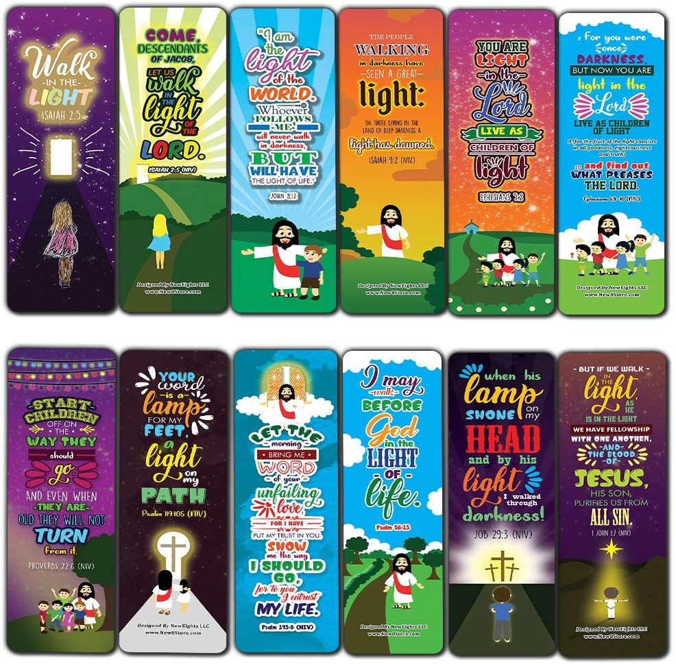 Walk in the Light Bible Verse Bookmarks (30-Pack) - Stocking Stuffers for Boys Girls - Children Ministry Bible Study Church Supplies Teacher Classroom Incentives Gift
