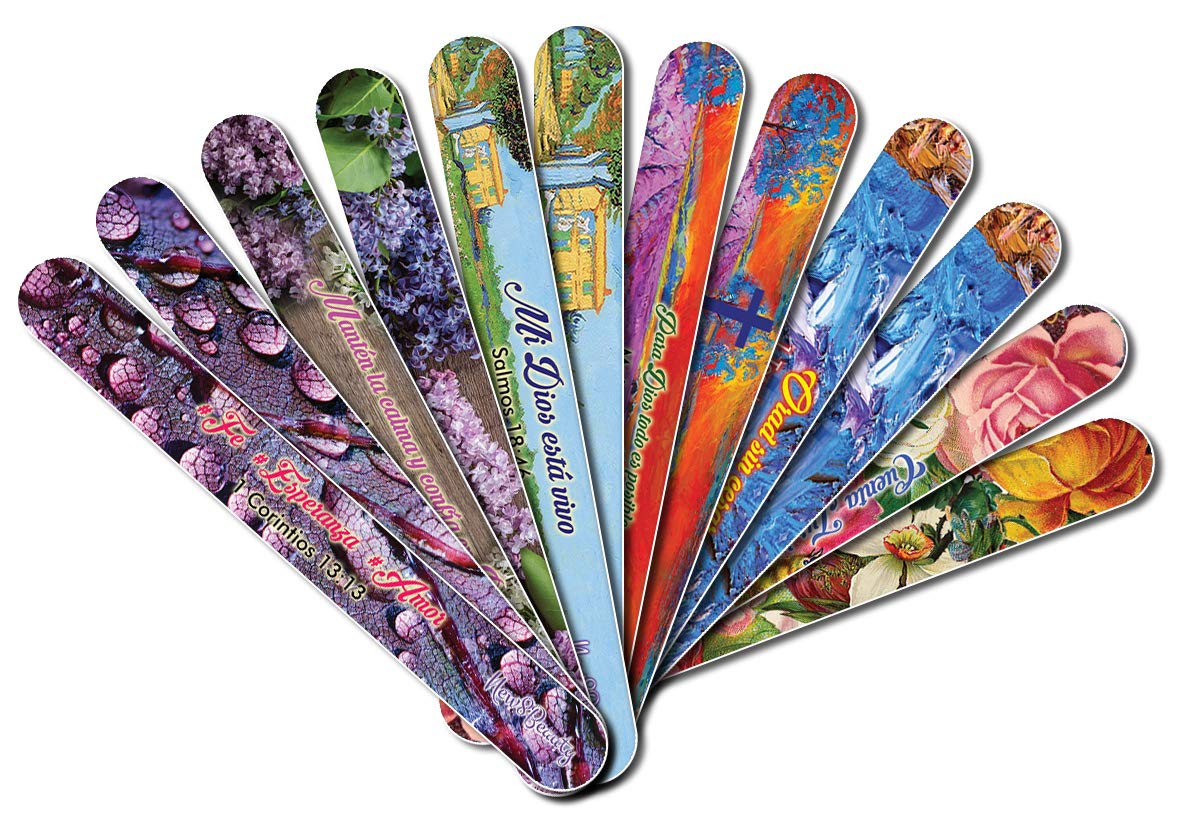 Spanish Christian Emery Board - Faith Hope Love (24-Pack) - 150/150 Grit Colorful Nail File - Nail Spa Party Favors Supplies - Best Stocking Stuffers Gift for Girls Women Kids Mom Girlfriend -