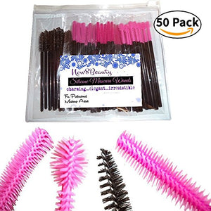 Disposable Silicone and Nylon Eyelash Mascara Wands Brush Set. 50 PC