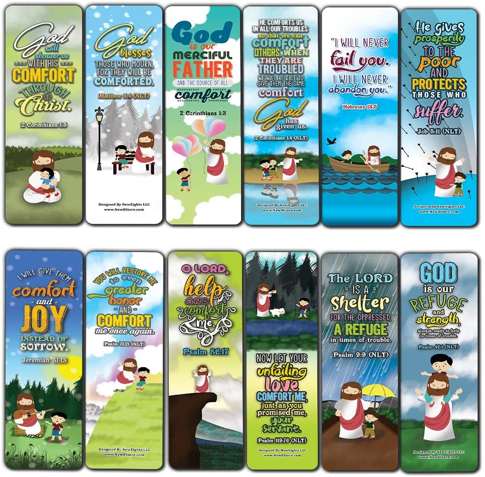 God's Comfort Christian Living Bookmarks (60-Pack) - Church Memory Verse Sunday School Rewards - Christian Stocking Stuffers Birthday Party Favors Assorted Bulk Pack
